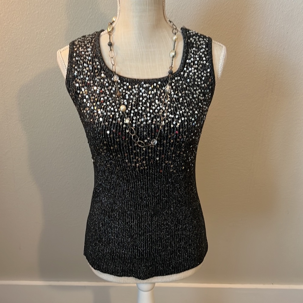 Once1Again Black And Silver Sequin Top